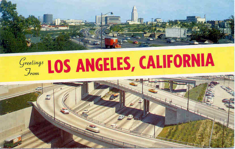 Vintage Los Angeles postcard, freeways